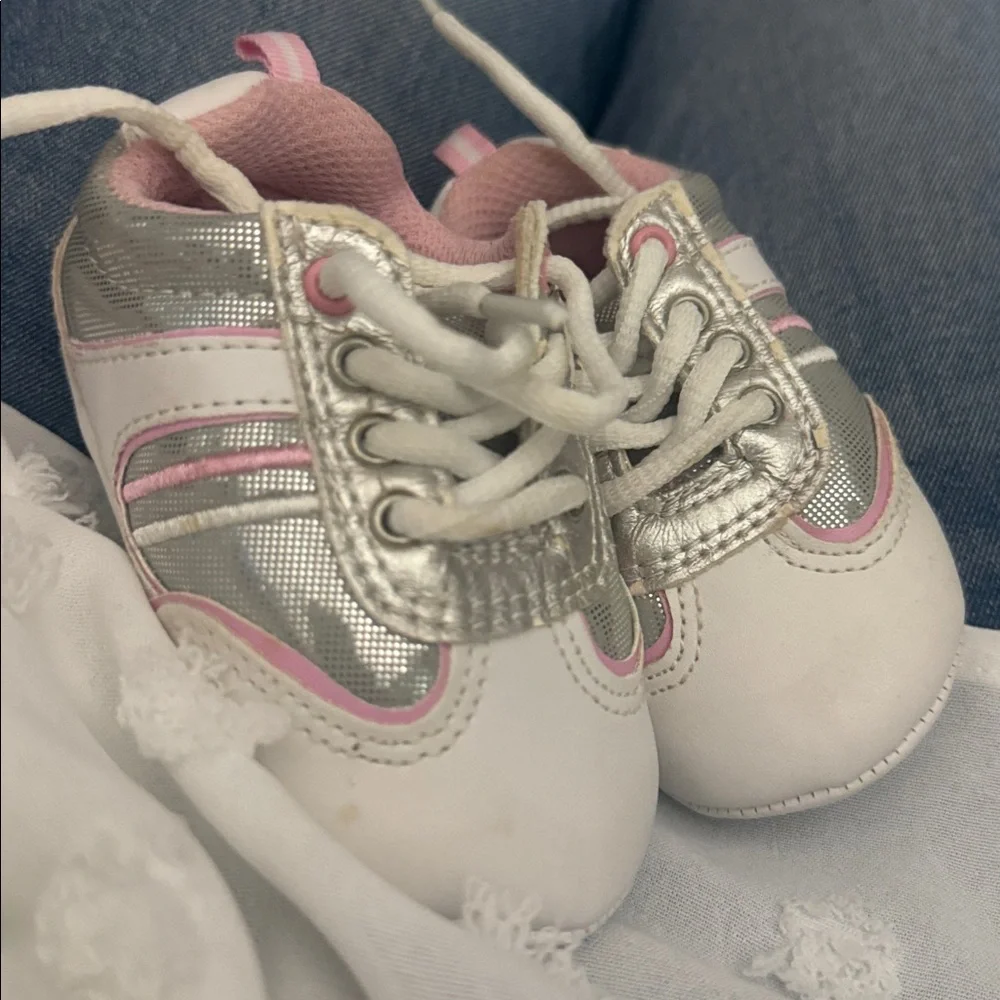 Baby Lace-Up Sneakers in Silver and Pink